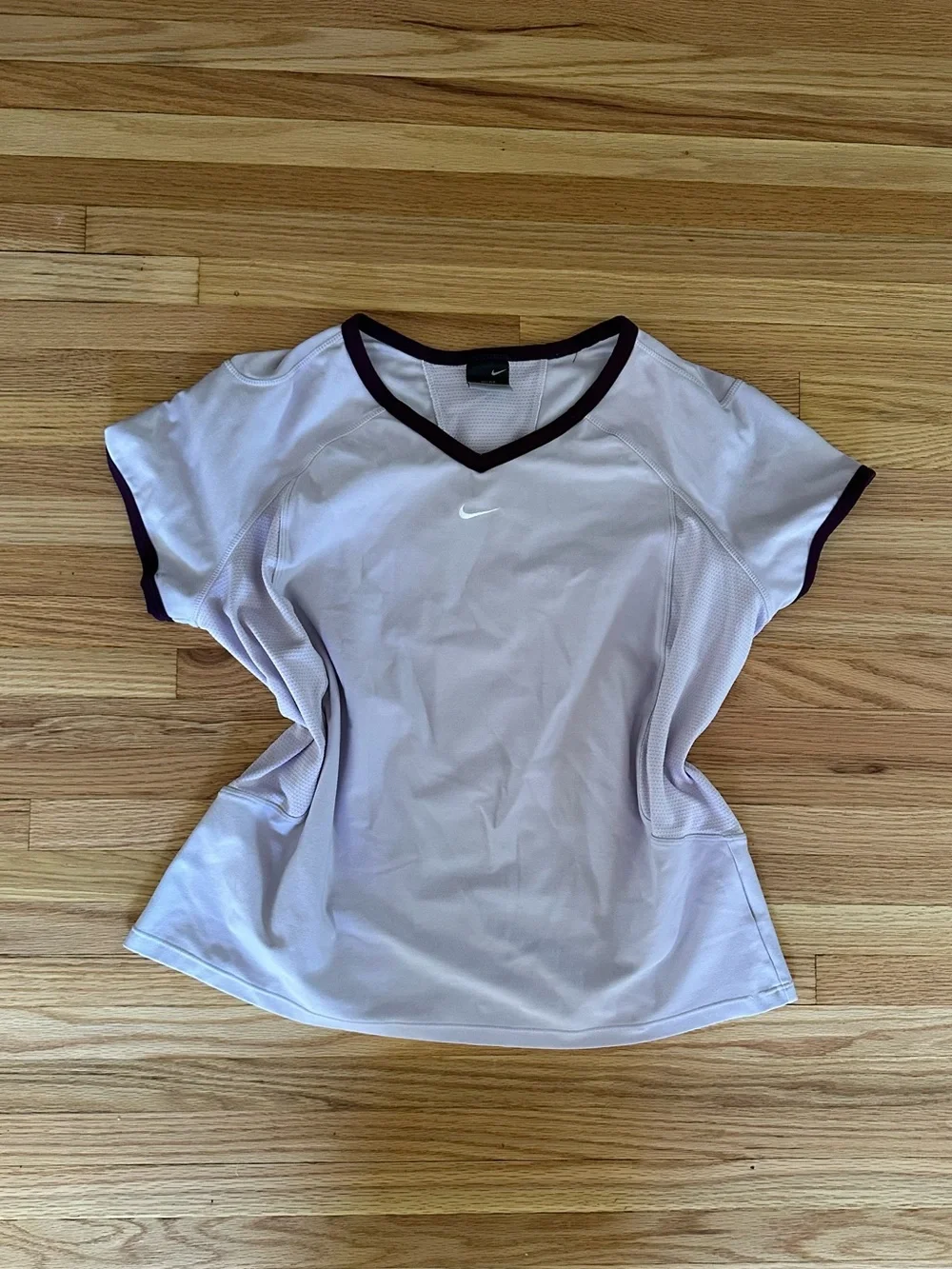 Nike Women's Light Lavender Short-Sleeve Athletic Top with Dark Purple Trim